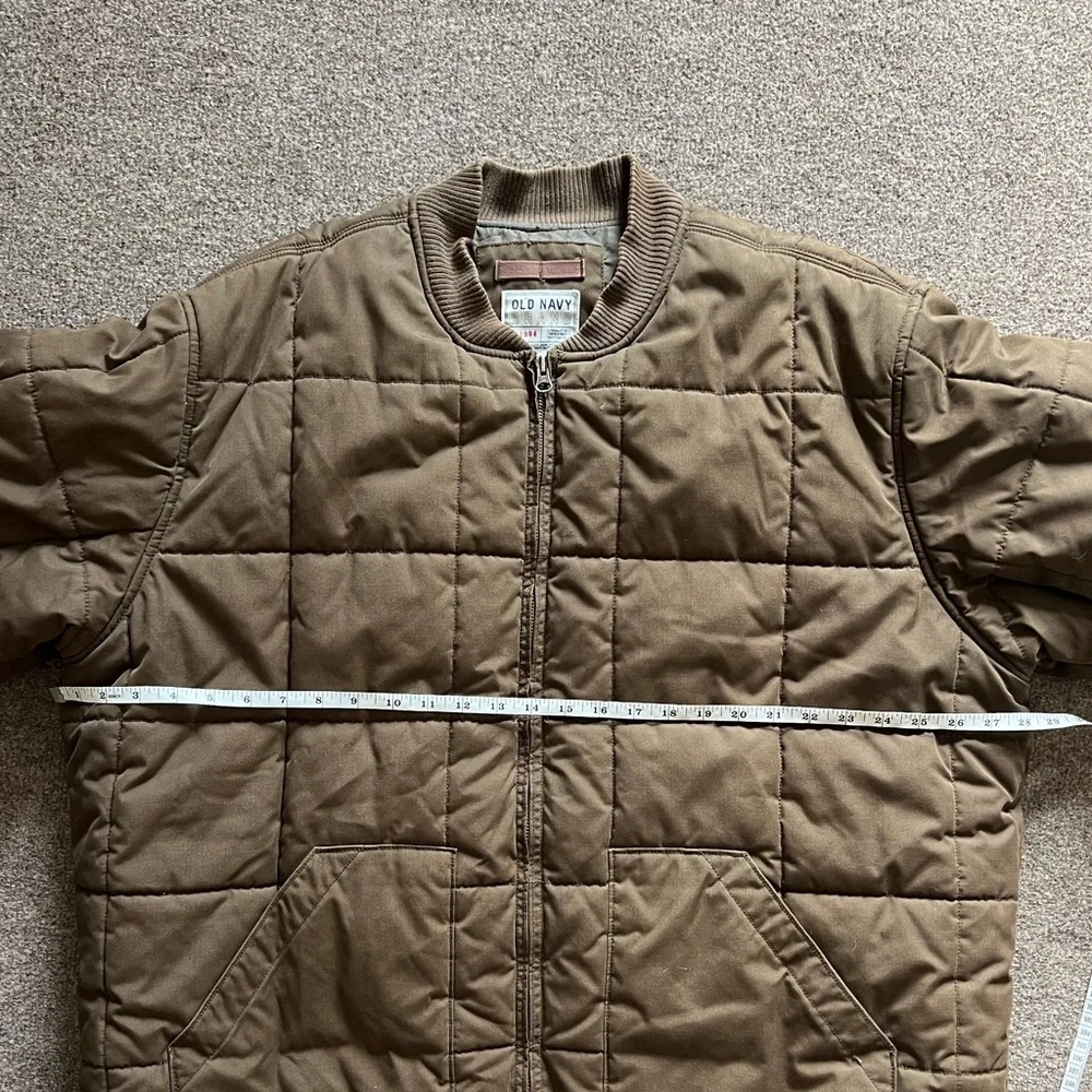 Vintage Y2K Old Navy Olive Green Brown Quilted Puffer Bomber Jacket Men’s XXL_13